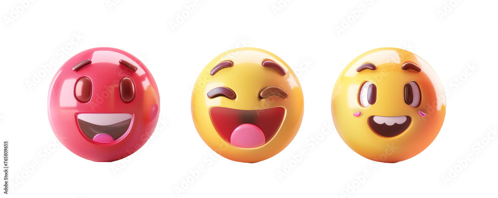 Fototapeta premium colorful 3d emoji expressions isolated on transparent background