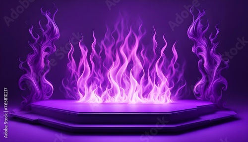 purple display platform backed by purple flames photo