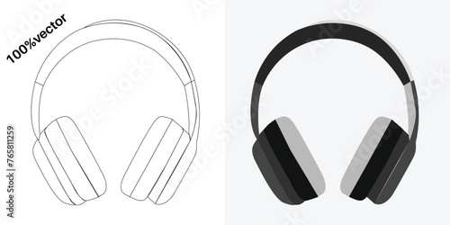 line art and a vector set of headphones