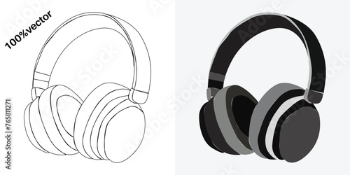 line art and a vector set of headphones