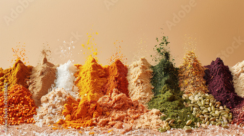 Vibrant Array of Colorful Spices and Powders
