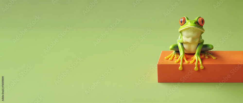 Fototapeta premium Frog Sitting on Edge, Bright Colors