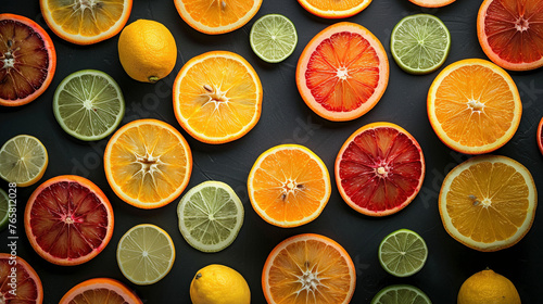 Vibrant Citrus Slices on Dark Background