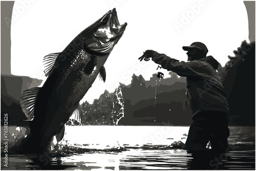 catch a big fish on fishing vector black silhouette