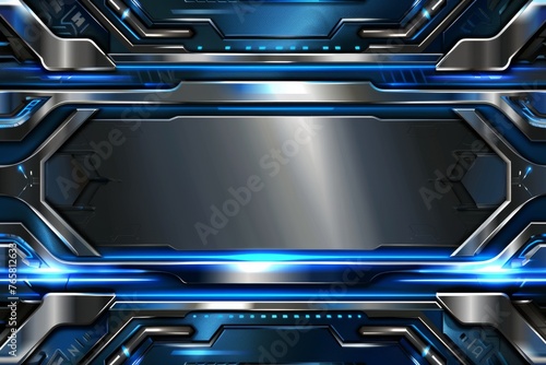 Modern Futuristic Metallic Blue and Silver Vector Illustration Border Art Background with Empty Copy Space created with Generative AI Technology