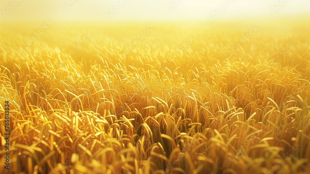 Realistic photograph of a yellow paddy ready to harvest. Generated by artificial intelligence.
