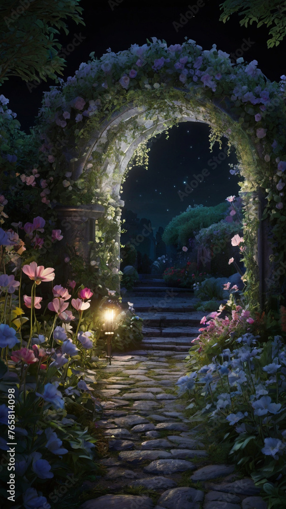 Beautiful Illuminated Garden Path at Night