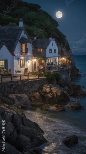 Dreamy Cliffside House with Ocean View at Night