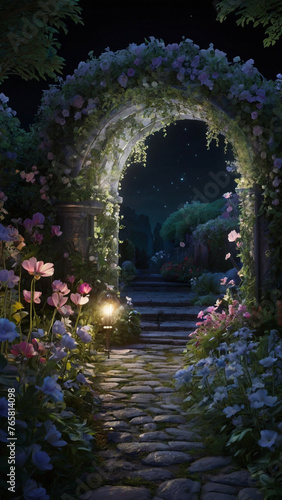 Beautiful Illuminated Garden Path at Night