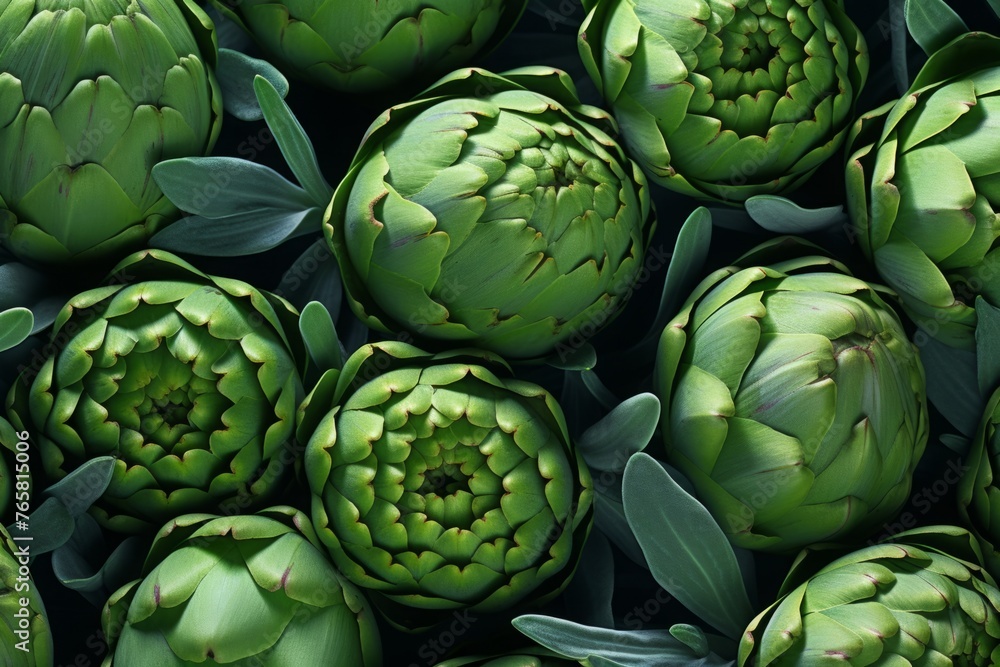 vegetable background with green artichokes, top view. vegetable background with green artichokes, top view.