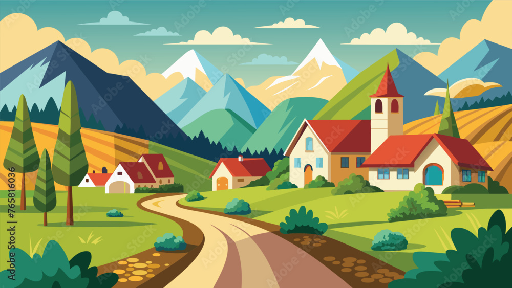 beautiful vector landscape village road 5.eps beautiful vector landscape village road 5.eps