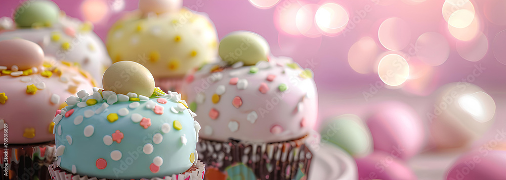 Easter cakes and colorful eggs Easter cakes and colorful eggs