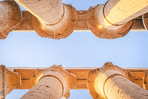 Luxor, Egypt - October 27, 2022. Impressive columns with hieroglyphs seen on the Luxor Temple. photo