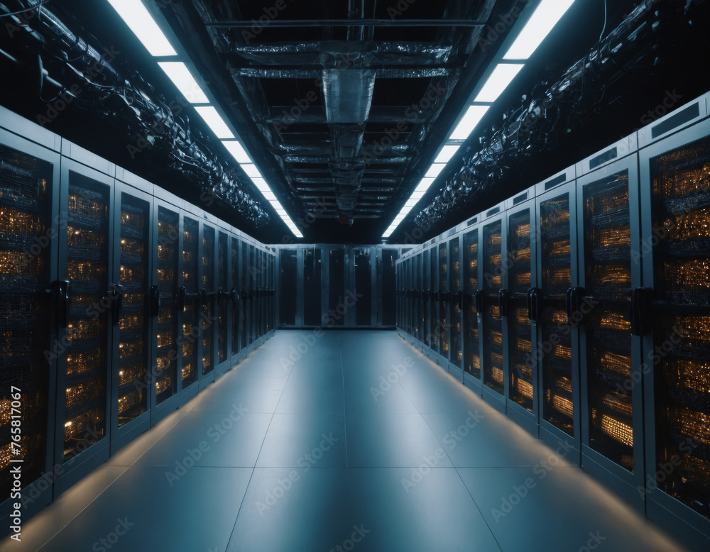 Contemporary Data Center with Illuminated Server Racks Contemporary Data Center with Illuminated Server Racks