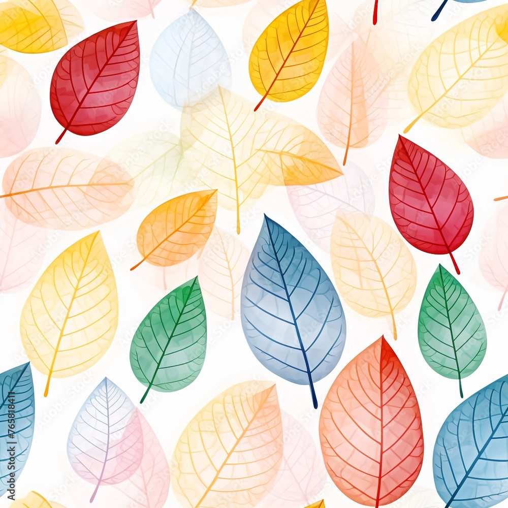 Many leaf colored leaves in a pattern on white, in the style of translucent geometries, textured backgrounds сreated with Generative Ai Many leaf colored leaves in a pattern on white, in the style of translucent geometries, textured backgrounds сreated with Generative Ai