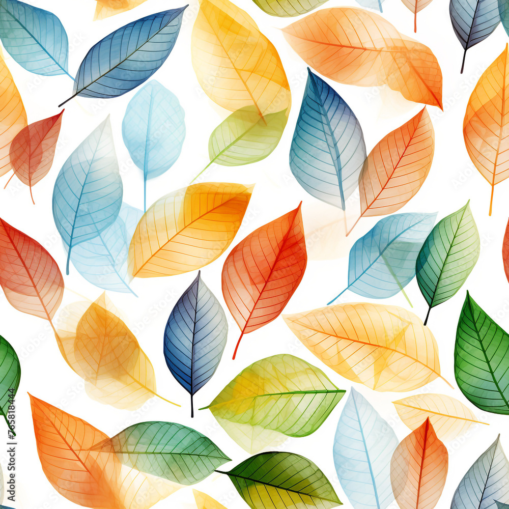 Many leaf colored leaves in a pattern on white, in the style of translucent geometries, textured backgrounds сreated with Generative Ai Many leaf colored leaves in a pattern on white, in the style of translucent geometries, textured backgrounds сreated with Generative Ai