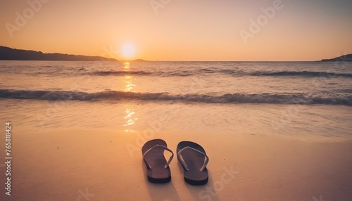 sandals on the beach have sunset