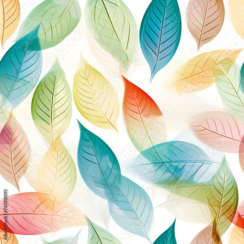 Many leaf colored leaves in a pattern on white, in the style of translucent geometries, textured backgrounds сreated with Generative Ai