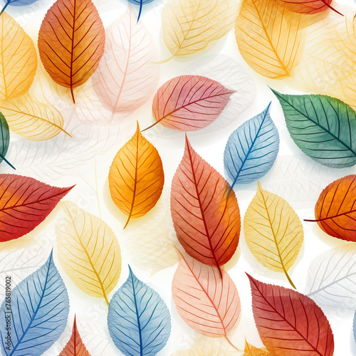 Many leaf colored leaves in a pattern on white  in the style of translucent geometries  textured backgrounds   reated with Generative Ai