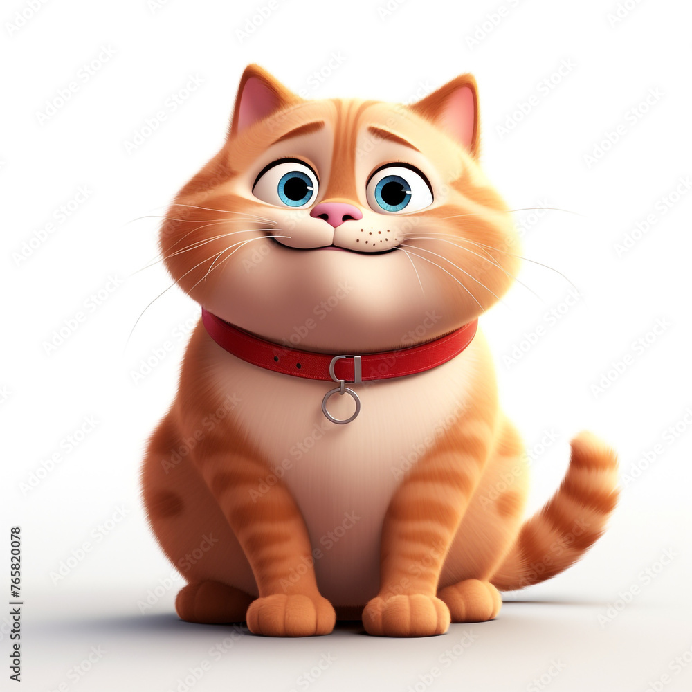 Fototapeta premium white background, light falling from above, front view, cartoon fat cat сreated with Generative Ai