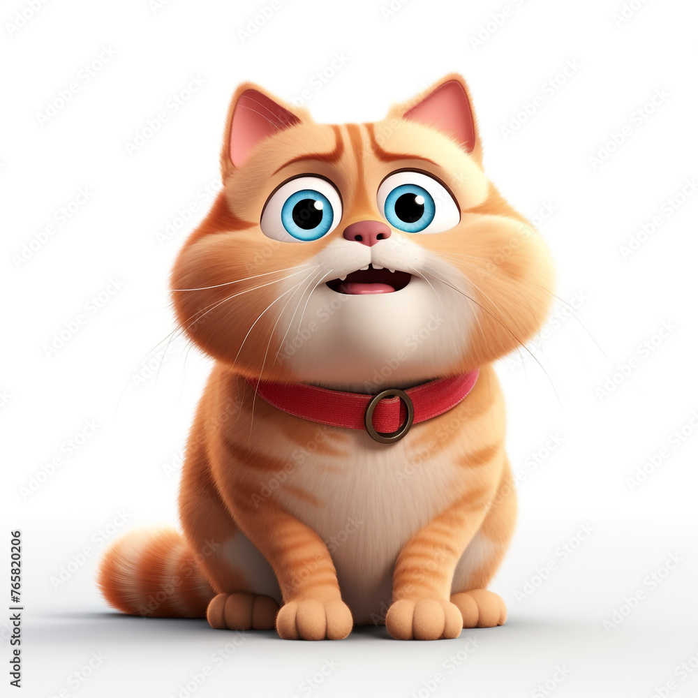 Fototapeta premium white background, light falling from above, front view, cartoon fat cat сreated with Generative Ai