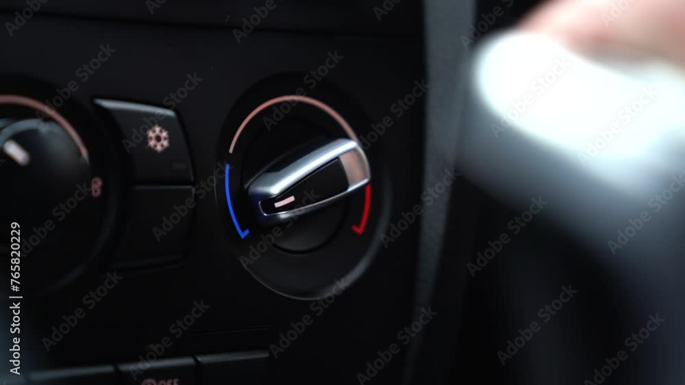 Close-up 4k - Turning on the cold mode of the car heater Close-up 4k - Turning on the cold mode of the car heater
