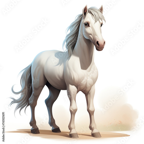 a very cute and happy smiling girly horse with big eyes, full body, against a white clear background сreated with Generative Ai