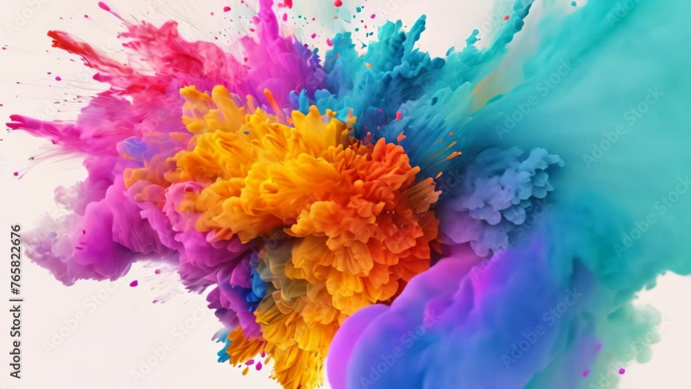 Explosion of colored powder isolated on white background. Abstract ...