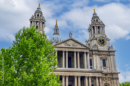 Famous St. Paul Cathedral in London, It sits at top of Ludgate Hill - highest point in City of London. Cathedral was built by Christopher Wren between 1675 and 1711. London, UK. photo