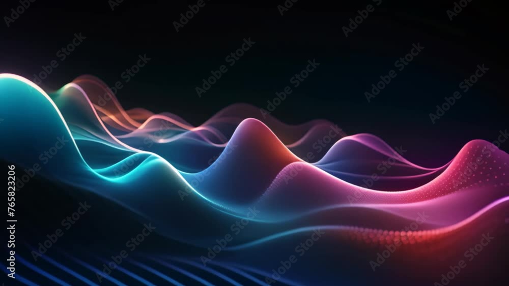 3d rendering abstract wave particles on dark background with bokeh ...