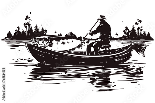 catch a big fish on fishing vector black silhouette