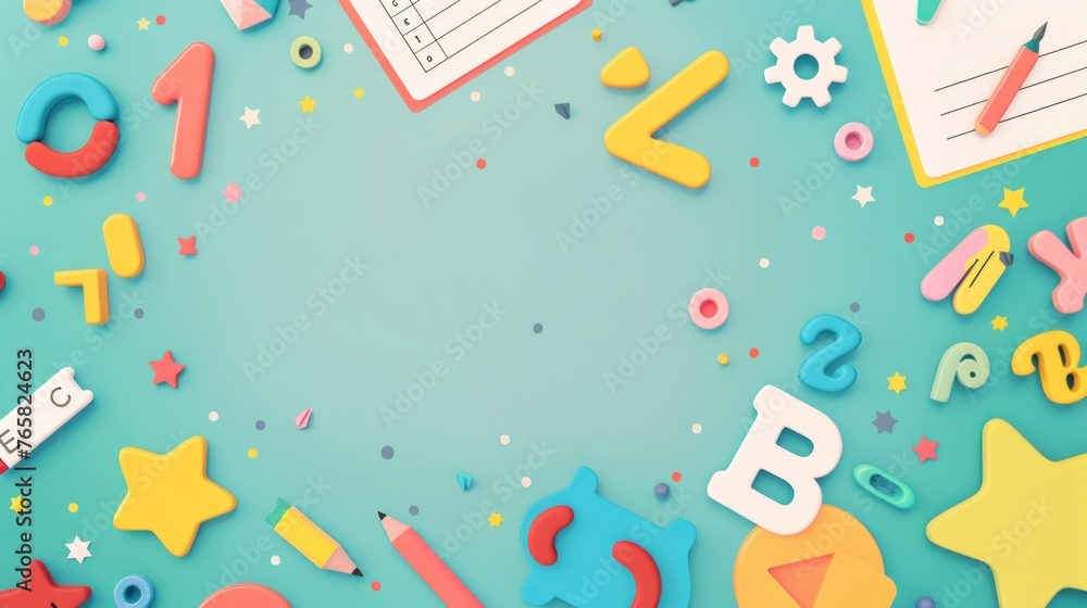 Bright Blue Background Media for Early Childhood Learning Presentation with Educational Icons Bright Blue Background Media for Early Childhood Learning Presentation with Educational Icons
