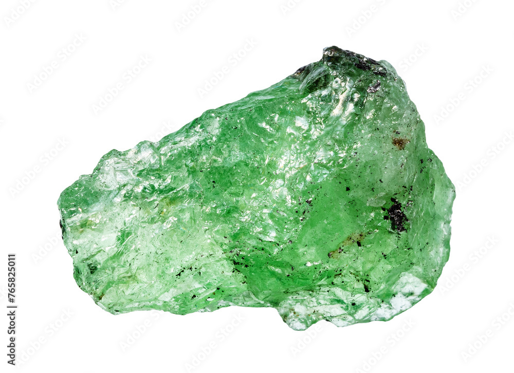 close up of sample of natural stone from geological collection - raw tsavorite garnet mineral isolated on white background from Tanzania close up of sample of natural stone from geological collection - raw tsavorite garnet mineral isolated on white background from Tanzania