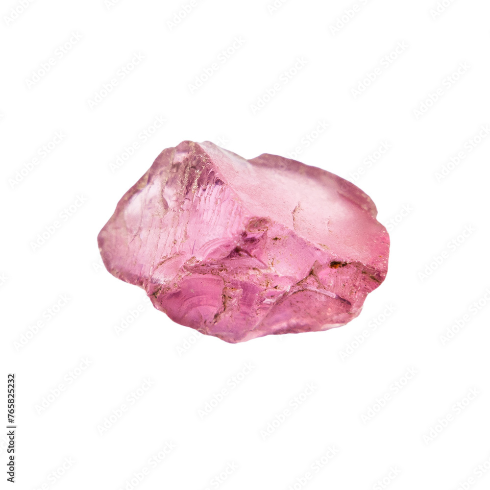 close up of sample of natural stone from geological collection - rough rhodolite crystal isolated on white background from Tanzania close up of sample of natural stone from geological collection - rough rhodolite crystal isolated on white background from Tanzania
