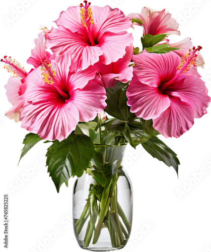 bouquet of hibiscus flowers in a vase decoration planted in a ceramic pot image	
