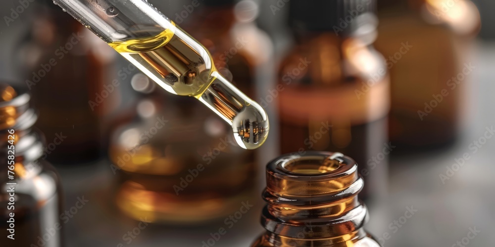 Amber bottles, natural herbal medicine. Treatment with herbs. Conceptual image, magic medicinal Amber bottles, natural herbal medicine. Treatment with herbs. Conceptual image, magic medicinal