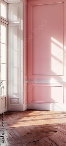 empty room with pink wall wooden floor