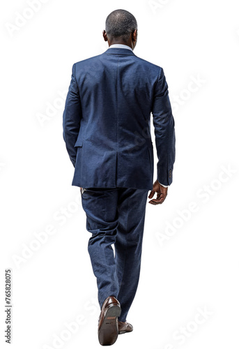 Business man in suit isolated on white transparent, Afro American businessman rear view. PNG