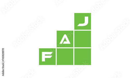 FAJ initial letter financial logo design vector template. economics, growth, meter, range, profit, loan, graph, finance, benefits, economic, increase, arrow up, grade, grew up, topper, company, scale photo