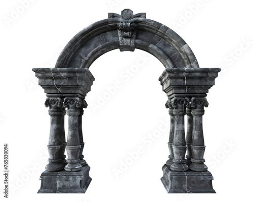 Antique concrete black archway on white transparent background