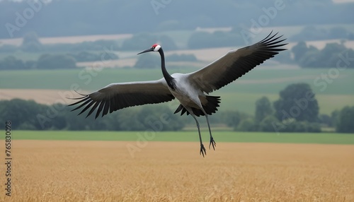 crane in flight over fields © Veronica