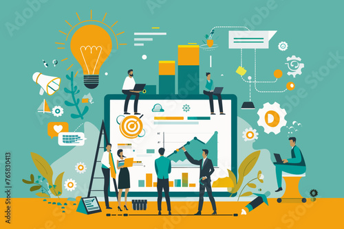 Comprehensive Business Solutions and Marketing Strategies Vector Illustration: A Creative Concept for Web and Social Media Banners, Business Presentations, Highlighting Consulting and Planning