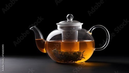Transparent Teapot with tea black background