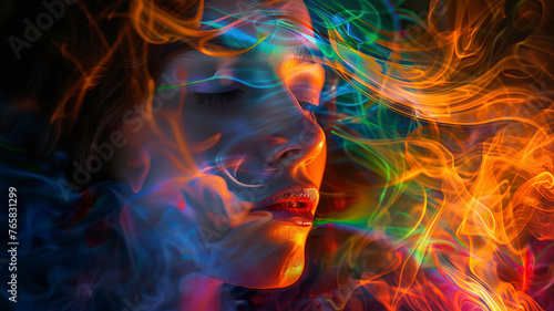 portrait of a woman face with a smoke, abstract woman face in the dark smoke, smoke background