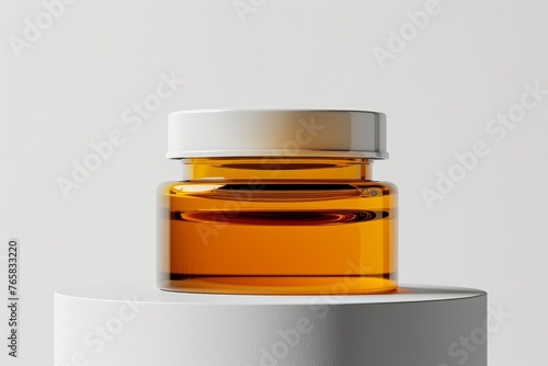 Minimalist Honey-Colored Cream Jar on White