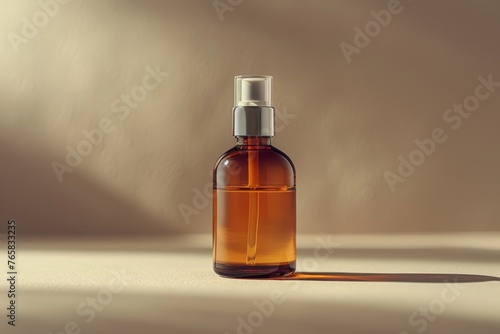 Amber Glass Spray Bottle on Neutral Background