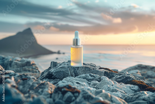 Golden Hour Serum Dropper on Coastal Rocks