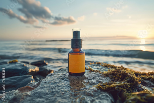 Seaside Sunset Skincare with Seaweed and Rocks
