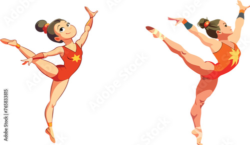 Graceful female gymnast performing artistic pose-