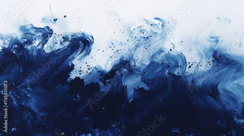 Abstract watercolor style layout. Black, dark and light blue paint stains and splatter on a white background. Irregular stains and splash print. Artistic dotted layout. photo